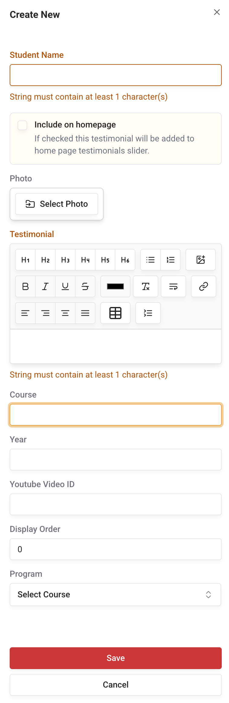 Testimonial Editor Testimonial Editor