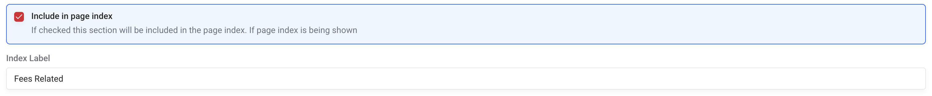 Page Section Index Fields Page Section Index Fields