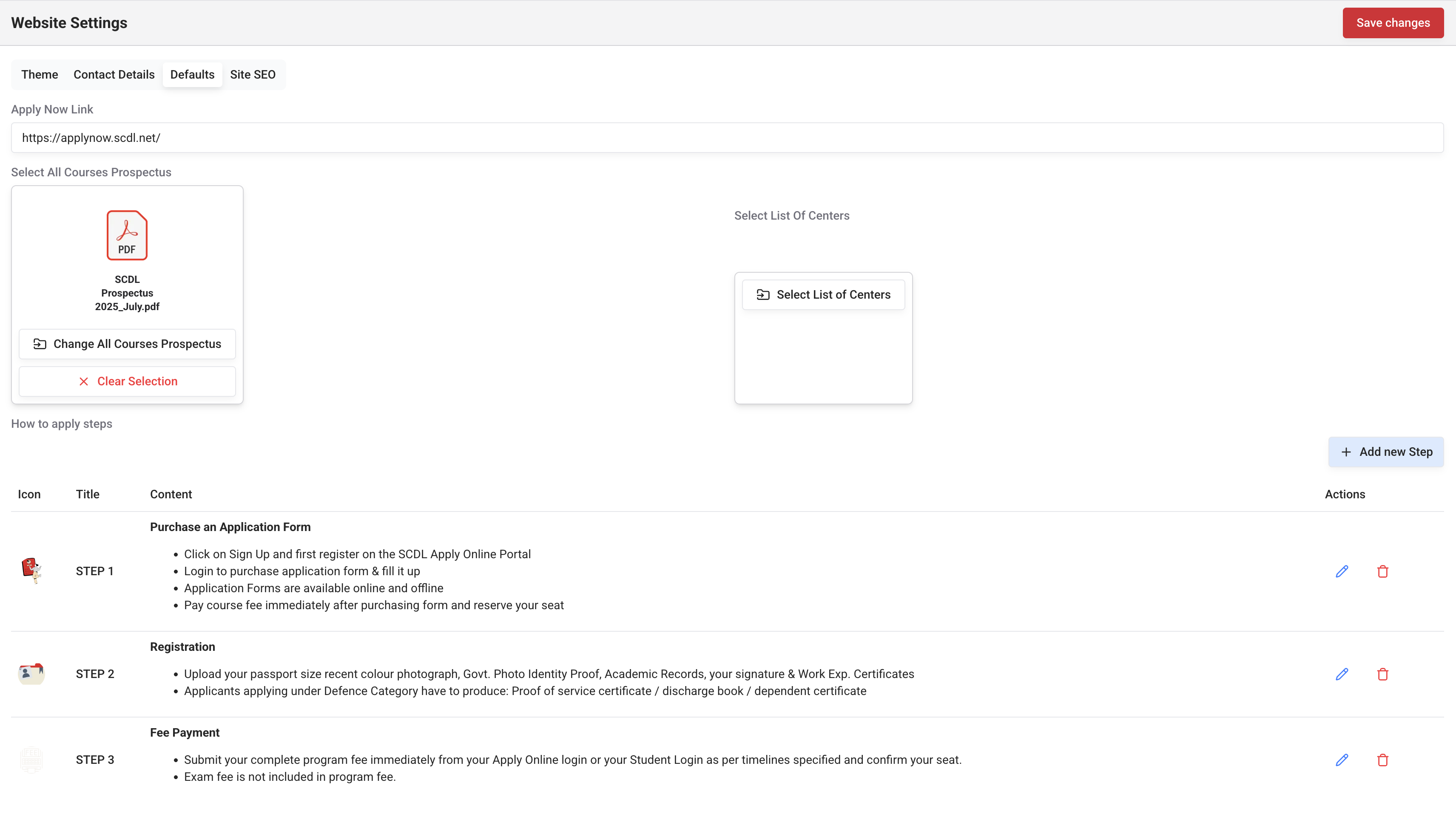 Settings Default Settings Default